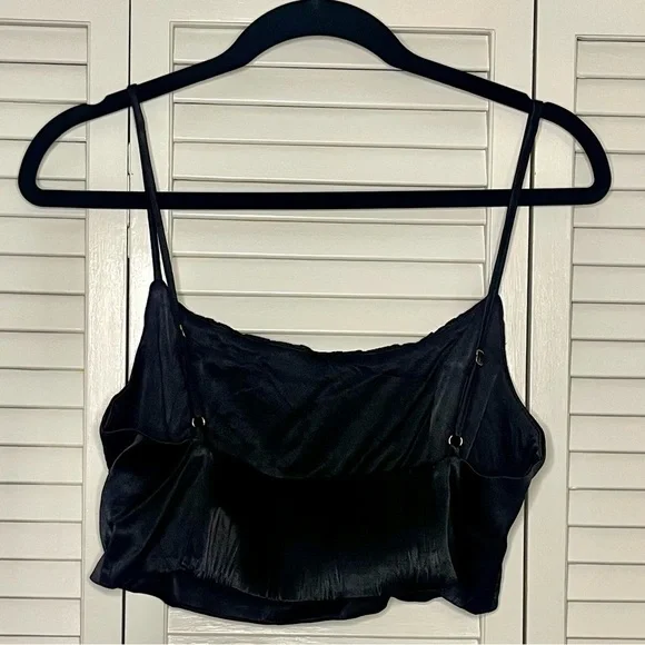 Zara Black Satin Bralette Style Crop Top - Picture 2 of 4